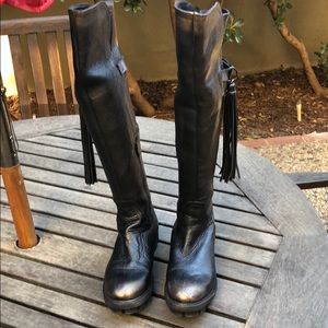 European leather lug sole knee boot
